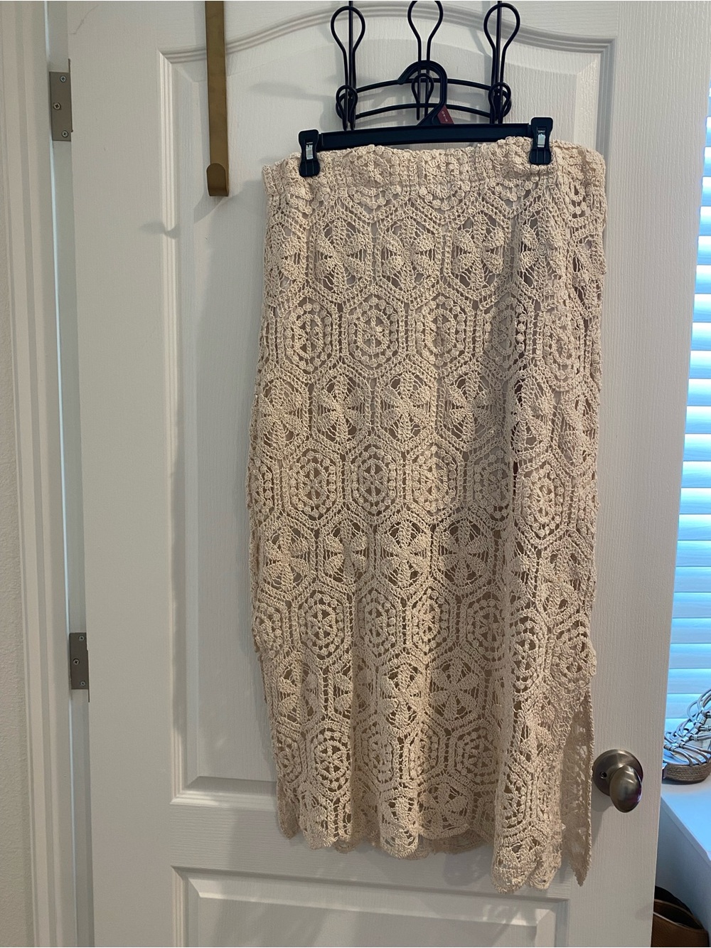 Ultra Pink Beige Crochet Midi Skirt